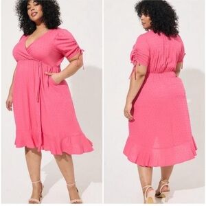 NWT Torrid Midi Dress | Swiss Linen Surplice Dress Women's 1X Honeysuckle Pink